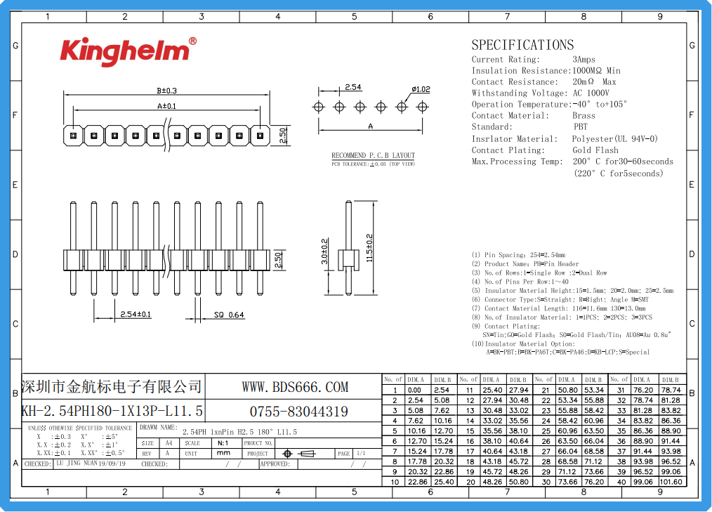 KH-2.54PH180-1X14P-L11.5-2